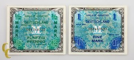 1944 Germany Allied Occupation Post WWII 2 pc Note Lot 1, 1/2 Mark (AU-UNC) - £52.98 GBP