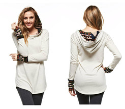 Womens Tribal Aztec Accent Print Contrast Long Sleeve Pullover Hoodie Sw... - £27.49 GBP