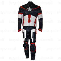 New Men&#39;s Captain American Civil War Red Blue Biker Cowhide Leather Suit-530 - £319.67 GBP
