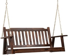 Anraja Front Porch Swing Seat with Hanging Chains Wood Outdoor 4 Ft, Burnt Brown - £145.51 GBP