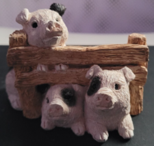 Stone Critters Pigs-N-Fence SC-225 1987 Cute Fat Happy Swine Collectible... - $10.99