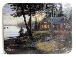 Rivers Edge Cabin on Lake Tempered Glass Cutting Board Cabin Lodge Kitch... - $28.97