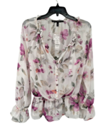 White House Black Market Womens 6 Floral Blouse Ecru Violet Ruffle + Tan... - $737.88 MXN