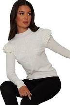 Chi Chi London Women&#39;s Broderie Trim Knitted Jumper in White UK 14   (fm42-5) - £18.74 GBP
