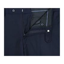 Men Renoir Flat Front Pants 100% Wool Super 140's Classic Fit 508-19 Navy Blue image 6