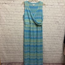 J.Jill Womens Maxi Dress Blue Green Mixed Print Sleeveless Surplice Stre... - $22.76
