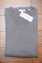 Lacoste AH7003 Men&#39;s V Neck Med Gray Tight-Knit Cotton Sweater 3XL EU 8 - $65.33