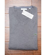 Lacoste AH7003 Men&#39;s V Neck Med Gray Tight-Knit Cotton Sweater 3XL EU 8 - £51.40 GBP