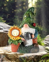Solar Garden Gnomes Statue with Watering Can Sunflower LED Light 8 Inch Resin Fi - £27.02 GBP