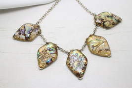 Stunning Vintage Abalone Shell Cabochon Curb Link Swag Necklace Jewellery - £7.53 GBP