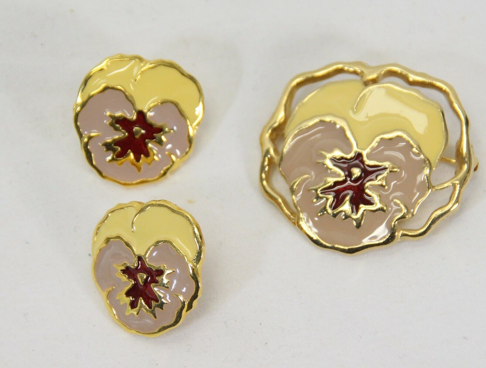Primary image for Avon Pansy Pin and Pierced Earring Set Purple Yellow