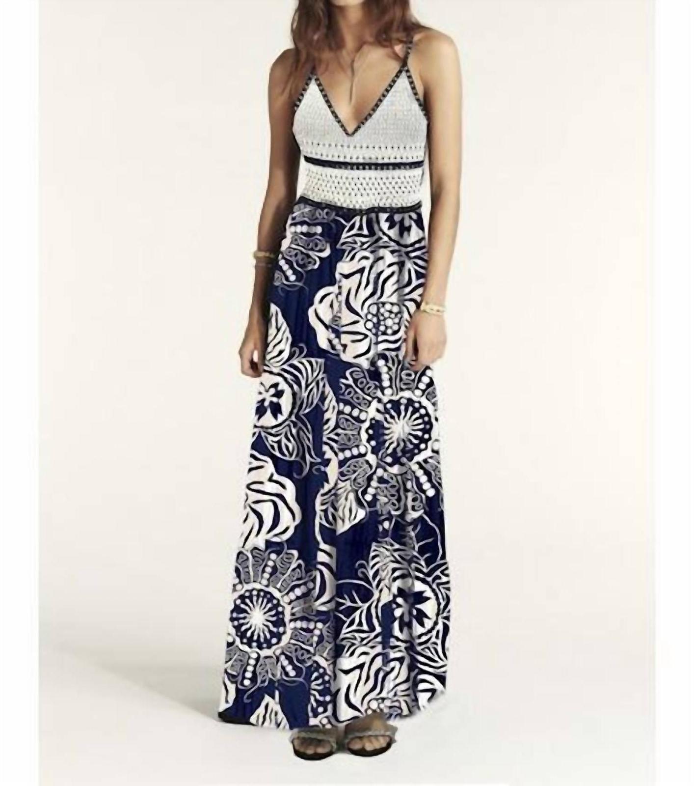 Aldo Martins Navy Floral Maxi Dress With Crochet Top Size L - $241.56