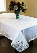 72X144&quot;&quot; White Large Embroidered Embroidery Daisy Cutwork Rectangular Tablecloth - £102.49 GBP