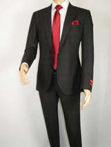 Men Suit BERLUSCONI Turkey Italian Wool 180's Single Breasted 623-01 Black Plaid image 7