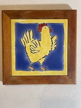 Happy Yellow Hen Chicken Ceramic Wood Framed Tile Trivet - $14.50