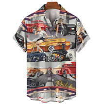 Hot Rod drive in Rockabilly Pin-up drag race Hawaiian dragstrip shirt for men - £23.91 GBP