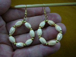 (EE-800-19) Rare Helmet shell 6x9 mm beaded hoop dangle circle earrings gold - £37.49 GBP