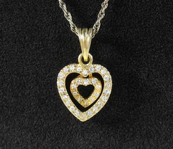 Double Heart Pendant Clear Rhinestones Vintage Necklace Signed Avon Goldtone - £17.82 GBP