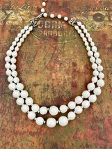VTG Hobe White Glass Bead Necklace Layered Signed 16&quot; 1960&#39;s Rare - £59.74 GBP