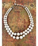 VTG Hobe White Glass Bead Necklace Layered Signed 16&quot; 1960&#39;s Rare - £60.19 GBP