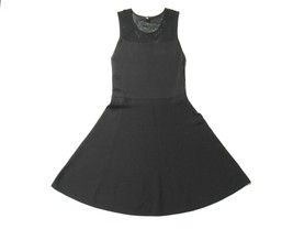 Ann Taylor Black Knit Sheer Mesh Yoke Sleeveless A-line Fit &amp; Flare Dress S - $27.00