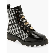 Karl Lagerfeld Paris Mela Tweed Combat Boot | Womens 6, Black White Houn... - $70.13