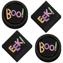 HOME &amp; HOOPLA Halloween Party Neon Lights Boo! Round Paper Dessert Plates &amp; Eek! - £12.08 GBP
