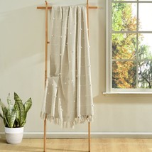 Sage Green Tufted Blanket Throw Handloom Tassels Wool Loops Throw Tufted Throw - £41.65 GBP