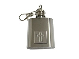 Silver Toned Etched Triple Cross 1 Oz. Stainless Steel Key Chain Flask - £23.97 GBP