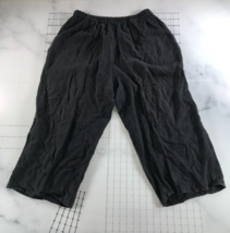 Flax Pants Womens 1G Black Lightweight Pocket Elastic Waist Loose Culott... - $41.82
