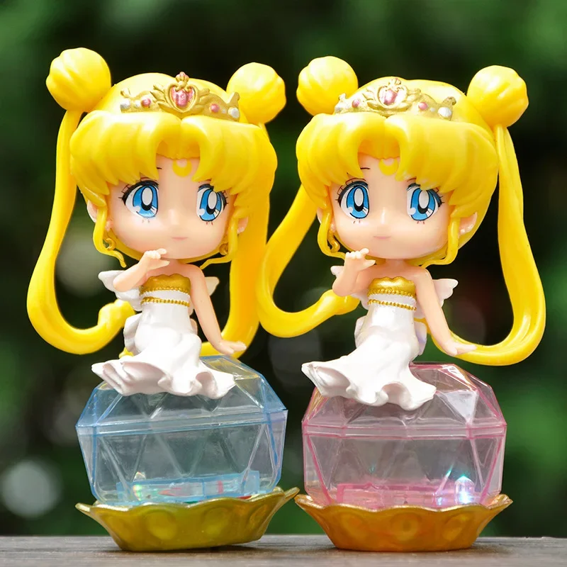11CM Kawaii Sailor Moon Tsukino Usagi Chibiusa Cartoon Figure With Light PVC - £9.58 GBP