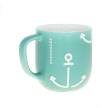 Starbucks Nautical Anchor Embossed Logo Turquoise Mint Ceramic Mug Cup 12 oz - £22.33 GBP