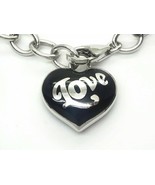 Esprit &quot;Love&quot; Black Enamel Puffy Heart Charm Necklace Sterling Silver - £131.42 GBP