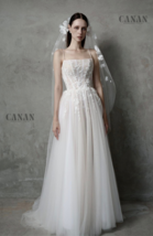Romantic Custom Corset  A Line Wedding Dress Spaghetti Strap in Floral T... - $479.00+