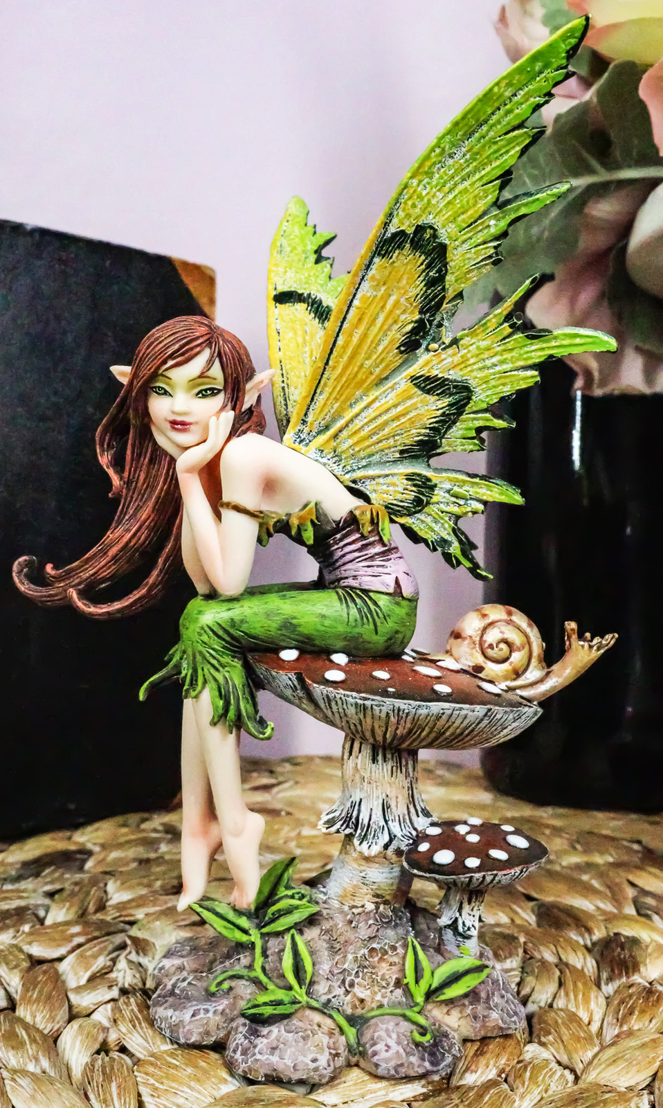 Ebros Amy Brown Thinking Of You Fairy Sitting On Wild Giant Mushroom Statue - $35.99