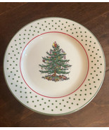 2 Spode Christmas Tree With Ornaments Salad  plates Green Polka dot Rim New - £27.46 GBP