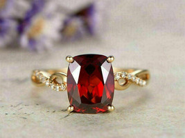 3Ct Cushion CZ Red Ruby Solitaire Engagement Ring 14K Yellow Gold Plated-Silver - £89.91 GBP