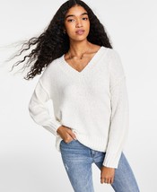 Hippie Rose Juniors V-Neck Tunic Sweater,Winter White,Small - £29.75 GBP