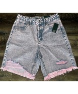 Wild Fable ~ Women&#39;s High Rise Bermuda Demin Shorts Pink Distressed Acid... - $14.88 CAD