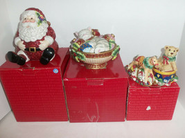 Lot Fitz &amp; Floyd Christmas Deco Kitty and Santa Candy Dishes and Holiday S&amp;P - £54.45 GBP