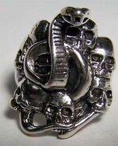 Quality Snake In Stack Of Skull Heads Biker Ring BR211 Jewelry Rings Unisex New - £7.52 GBP