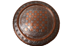 Super Rare Damascene Copper Brass Oriental Chess Board Decorative Tray 19&quot; - $11,259.01 MXN