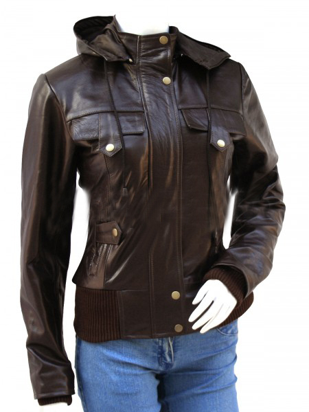 WOMENS BOMBER FASHION HOODED JACKET, WOMEN LEATHER HOODIES