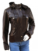 Womens brown bomber fashion leather jacket 1 1 thumb200