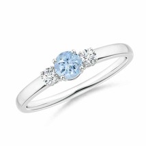 Angara Natural 4mm Aquamarine 0 Ring in Sterling Silver (Ring Size: 8) - £319.79 GBP