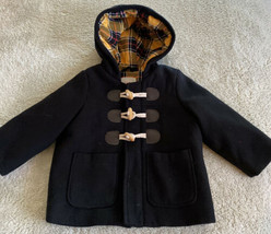 Cat &amp; Jack Girls Black Yellow Red Plaid Hooded Pea Coat 12 Months - $17.15