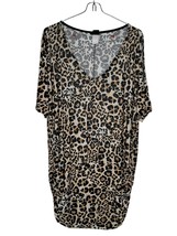 Torrid Women&#39;s Top Leopard Print Slit Cold Shoulder V-Neck Ruched Tunic Size 0 - $15.32