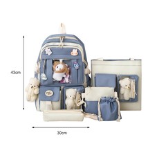 5pcs Kawaii Women Backpack Korean Canvas Cute Teenage Student Girl Large Capacit - £94.61 GBP