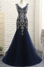 Luxurious Mermaid Navy Blue Prom Dress Evening Dresses with Rhinestone - £175.85 GBP