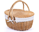 Wicker Picnic Basket with Lid and Handle Sturdy Woven Body with Washable... - $59.37